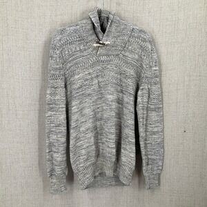 H&M L.O.G.G. Shawl Collar Sweater Mens Large Grey Cotton Toggle Knit Pullover